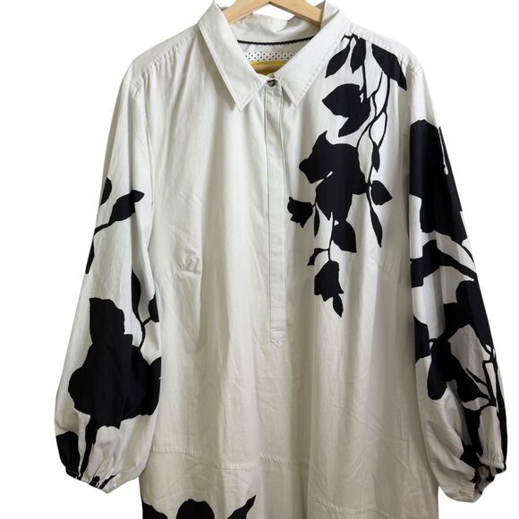 Jo Faulkner x Maeve Asymmetric Floral Midi Shirt Dress White 3X Lagom Lagenlook - Picture 3 of 8